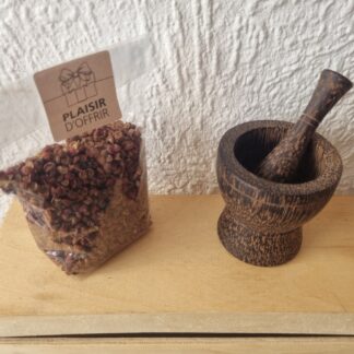 [Kit] Poivre noir de Kampot + Petit Mortier et son pilon en bois de palmier à sucre